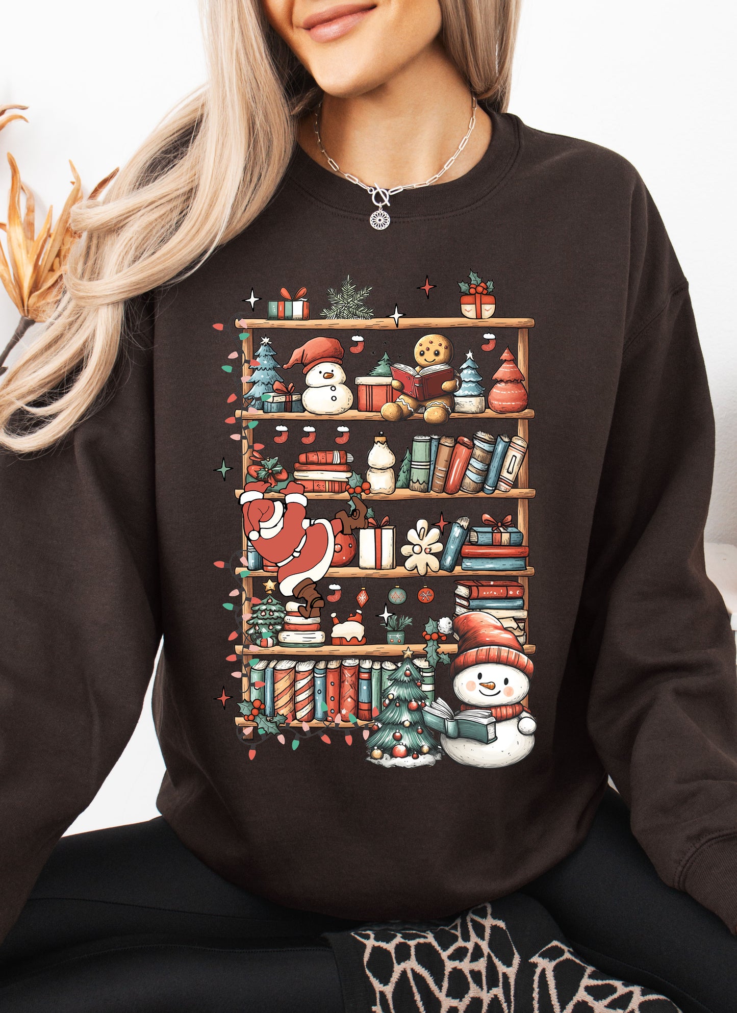 Christmas Bookshelf Crewneck Sweatshirt