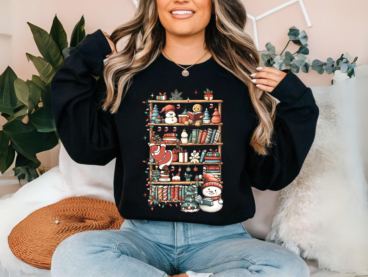 Christmas Bookshelf Crewneck Sweatshirt