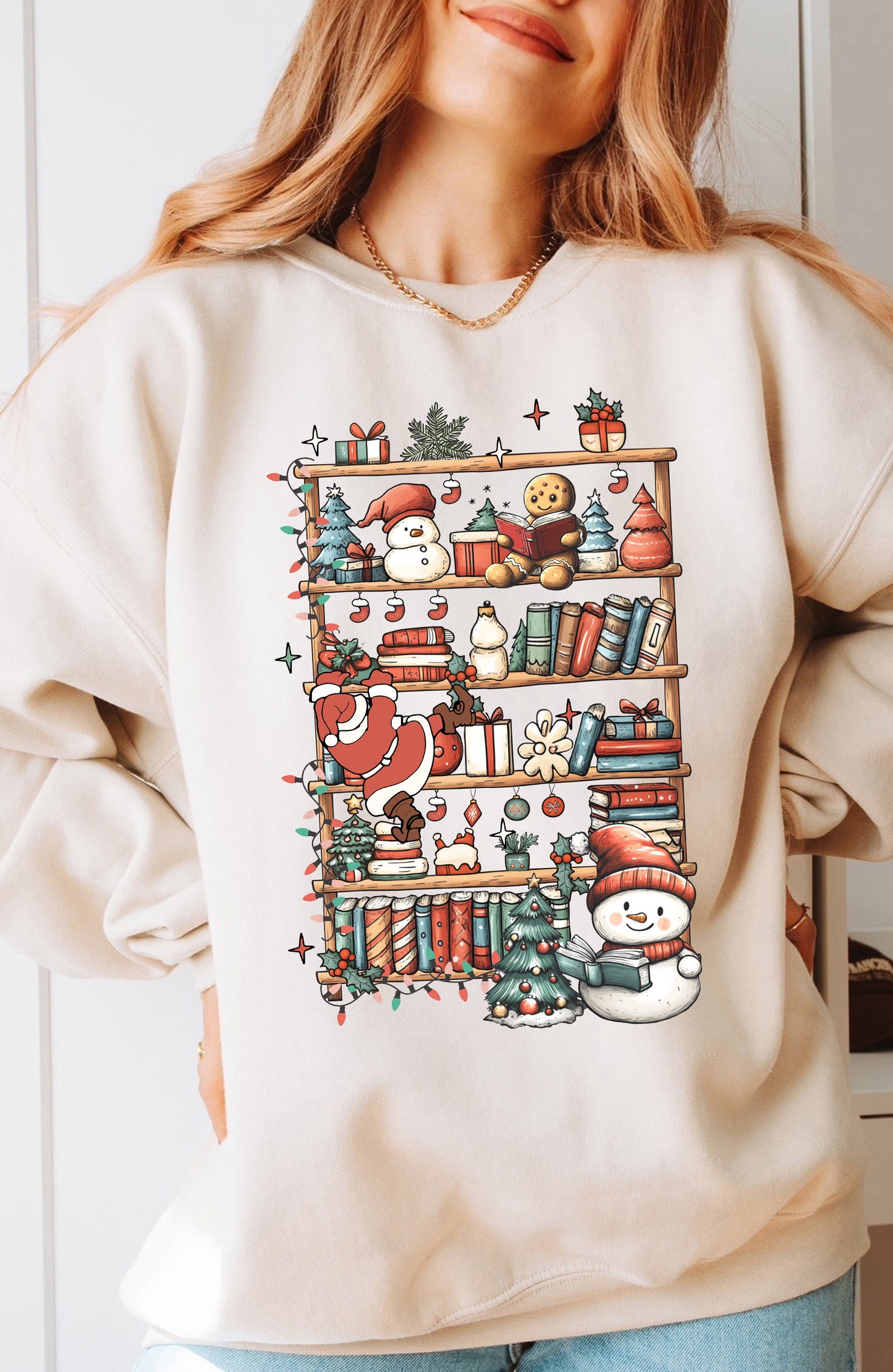 Christmas Bookshelf Crewneck Sweatshirt